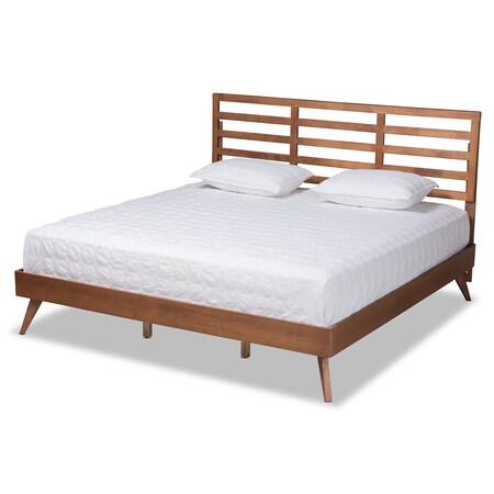 Baxton Studio Shiro Mid-Century Modern Ash Walnut Finished Wood King Size Platform Bed 182-11107-9409-Zoro